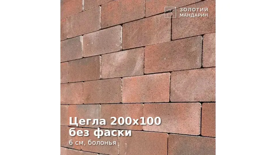 Цегла 200х100 без фаски 6 см, болонья. Золотий Мандарин. 