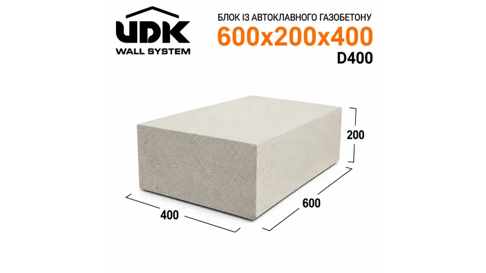 Газоблок UDK 600х200х400 (D400)