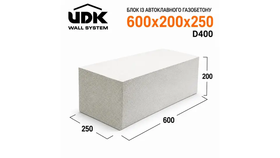 Газоблок UDK 600х200х250 Д400
